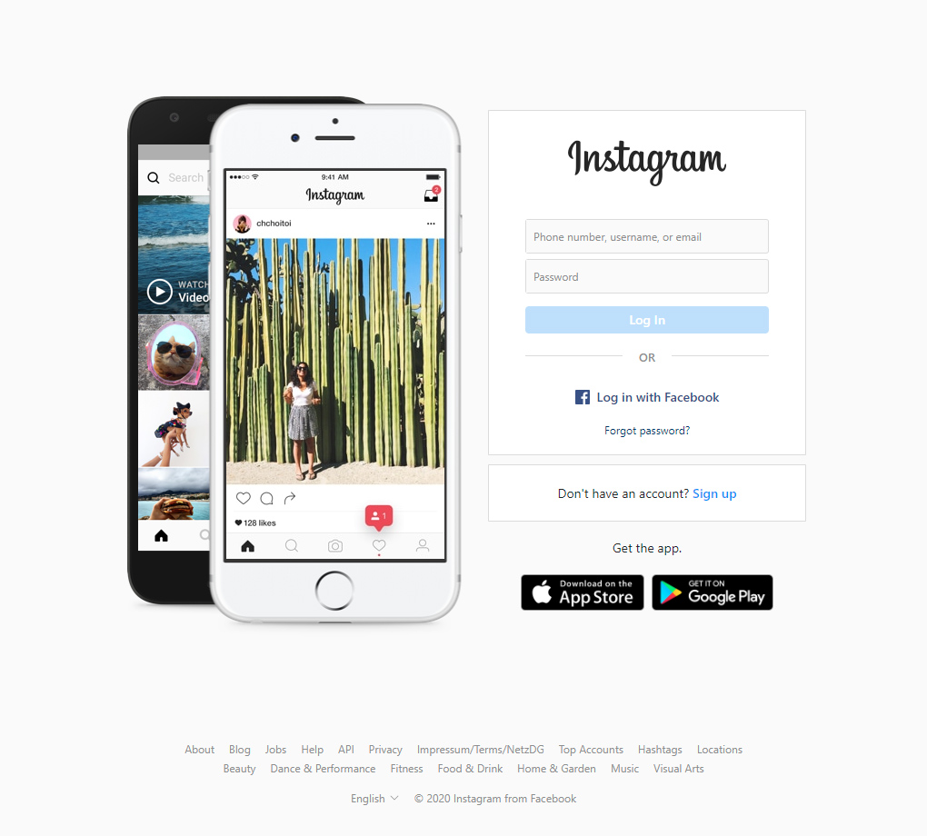 Instagram website in 2020
