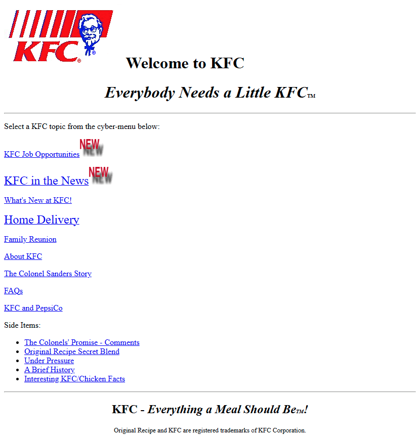 KFC website in 1996