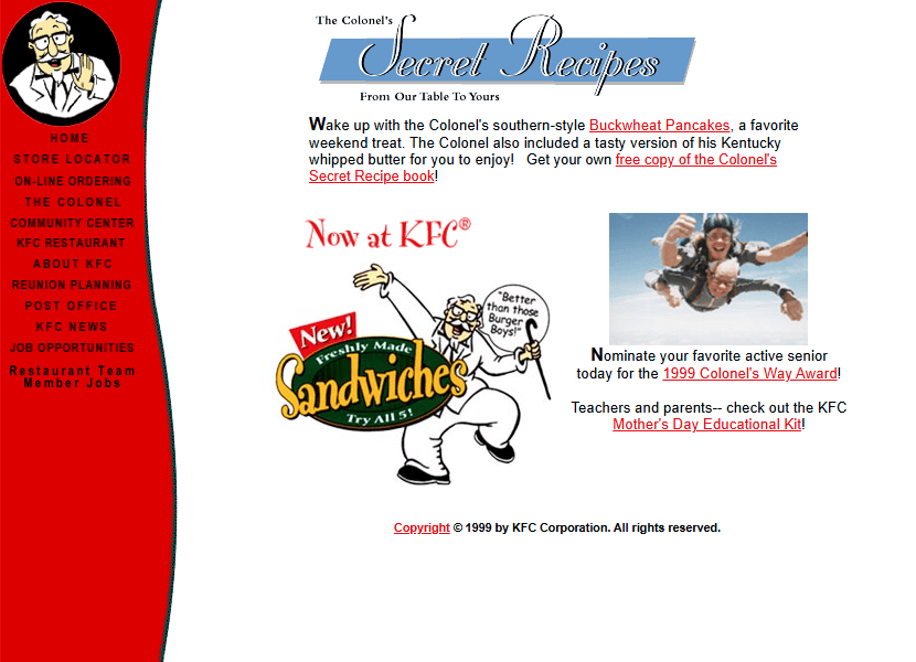 KFC website in 1999