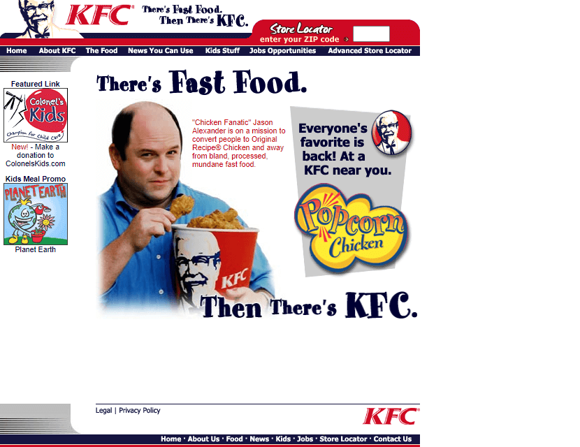 KFC website in 2002