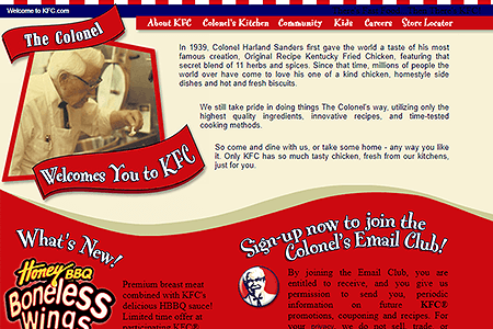 KFC website in 2003