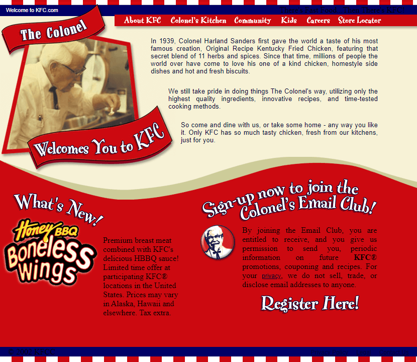 KFC website in 2003