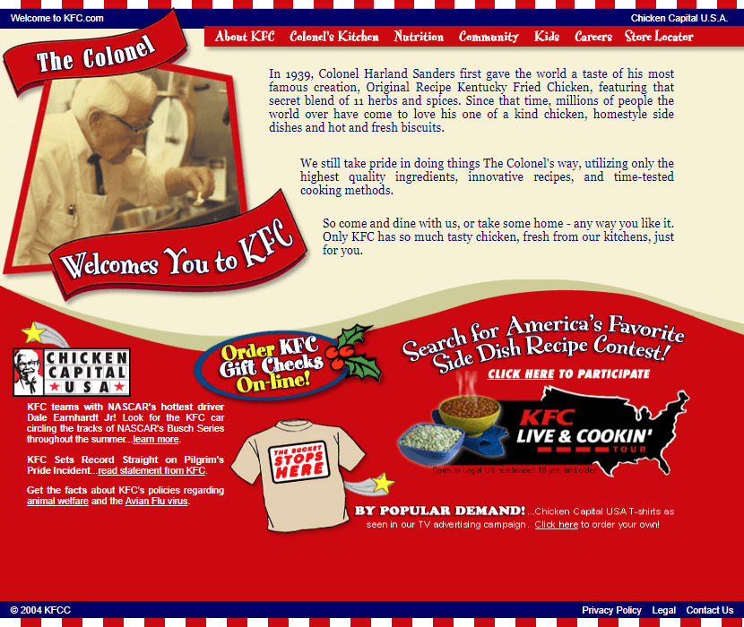 KFC website in 2004