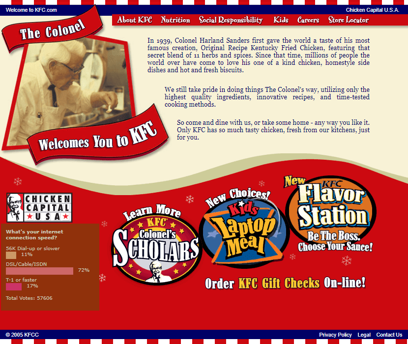 KFC website in 2005