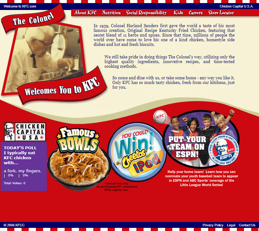 KFC website in 2006