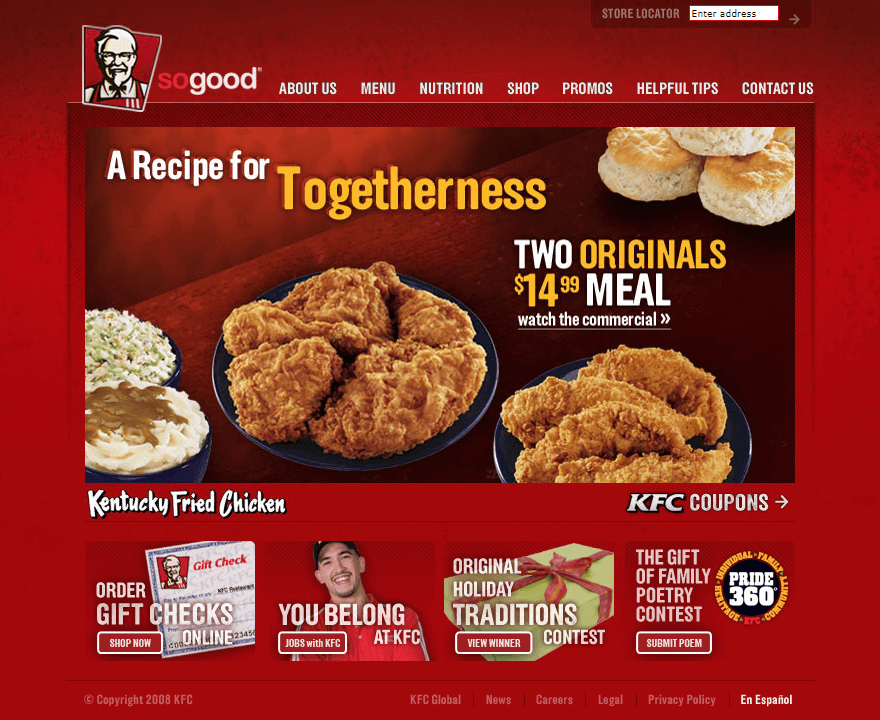 KFC website in 2008