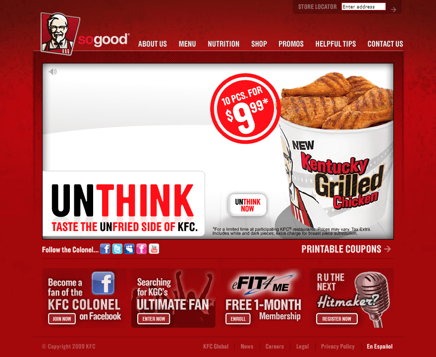 KFC website in 2009
