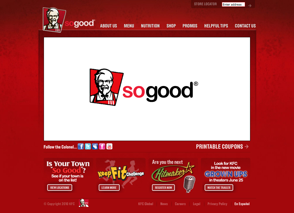 KFC website in 2010