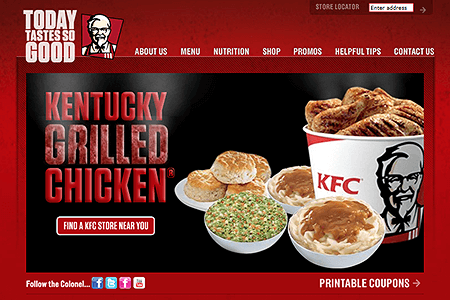KFC website in 2011