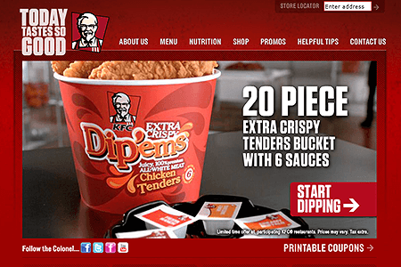 KFC website in 2012