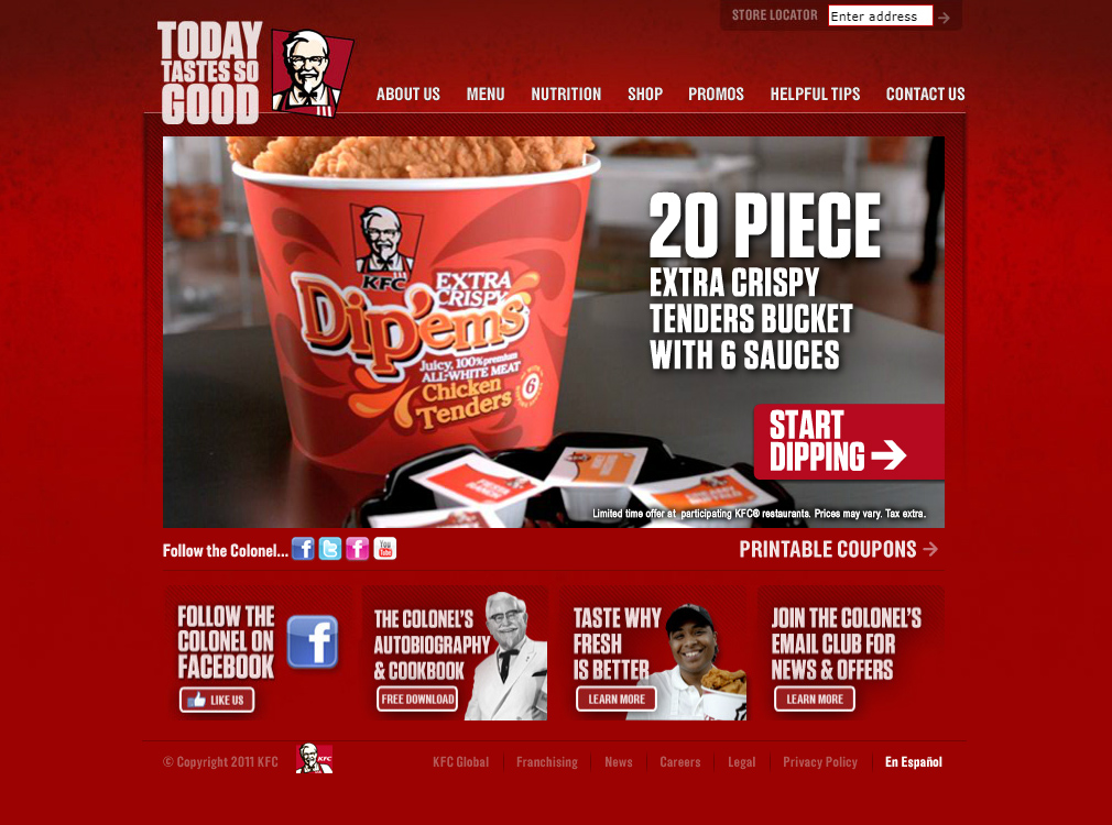 KFC website in 2012