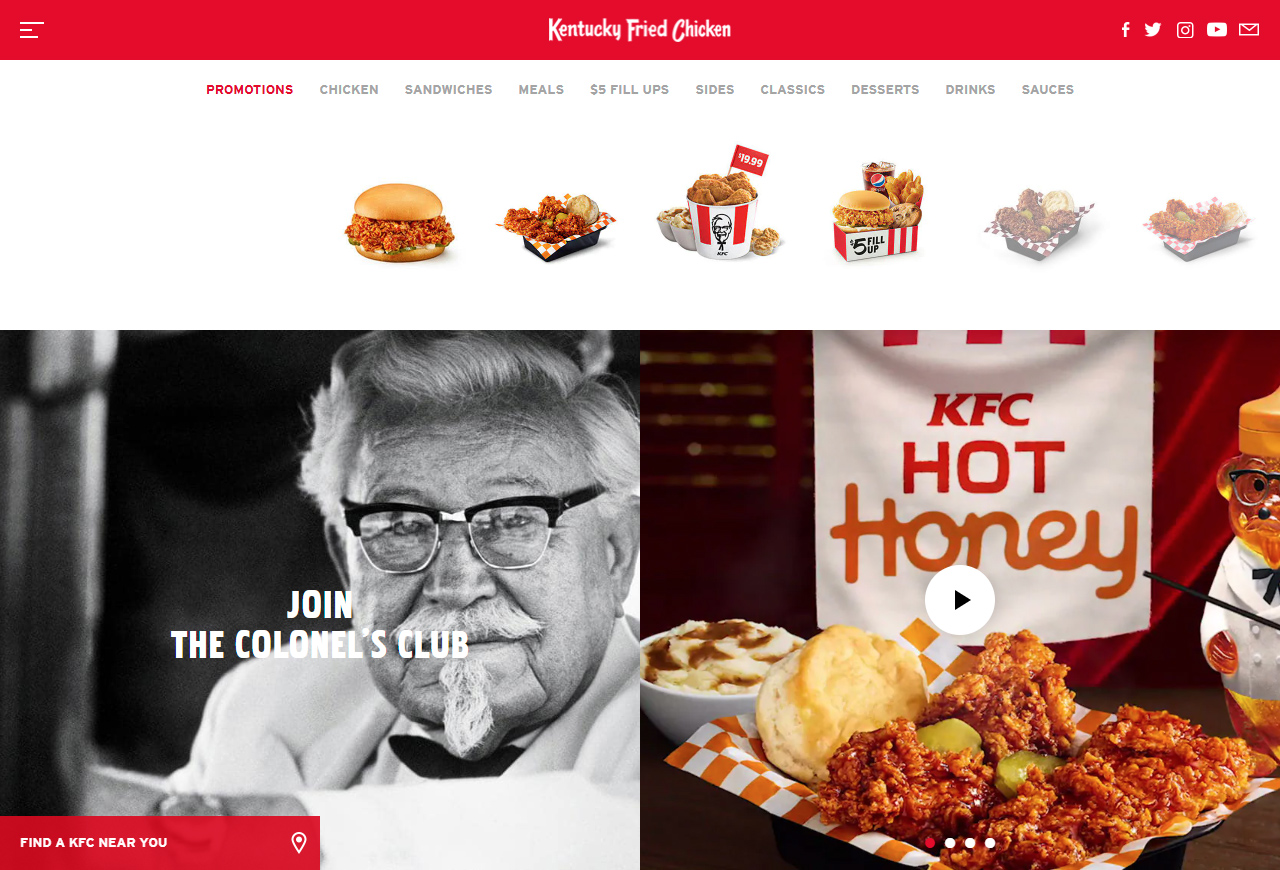 KFC website in 2018