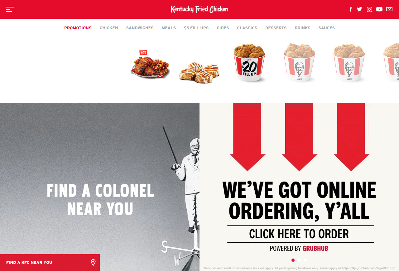 KFC website in 2019