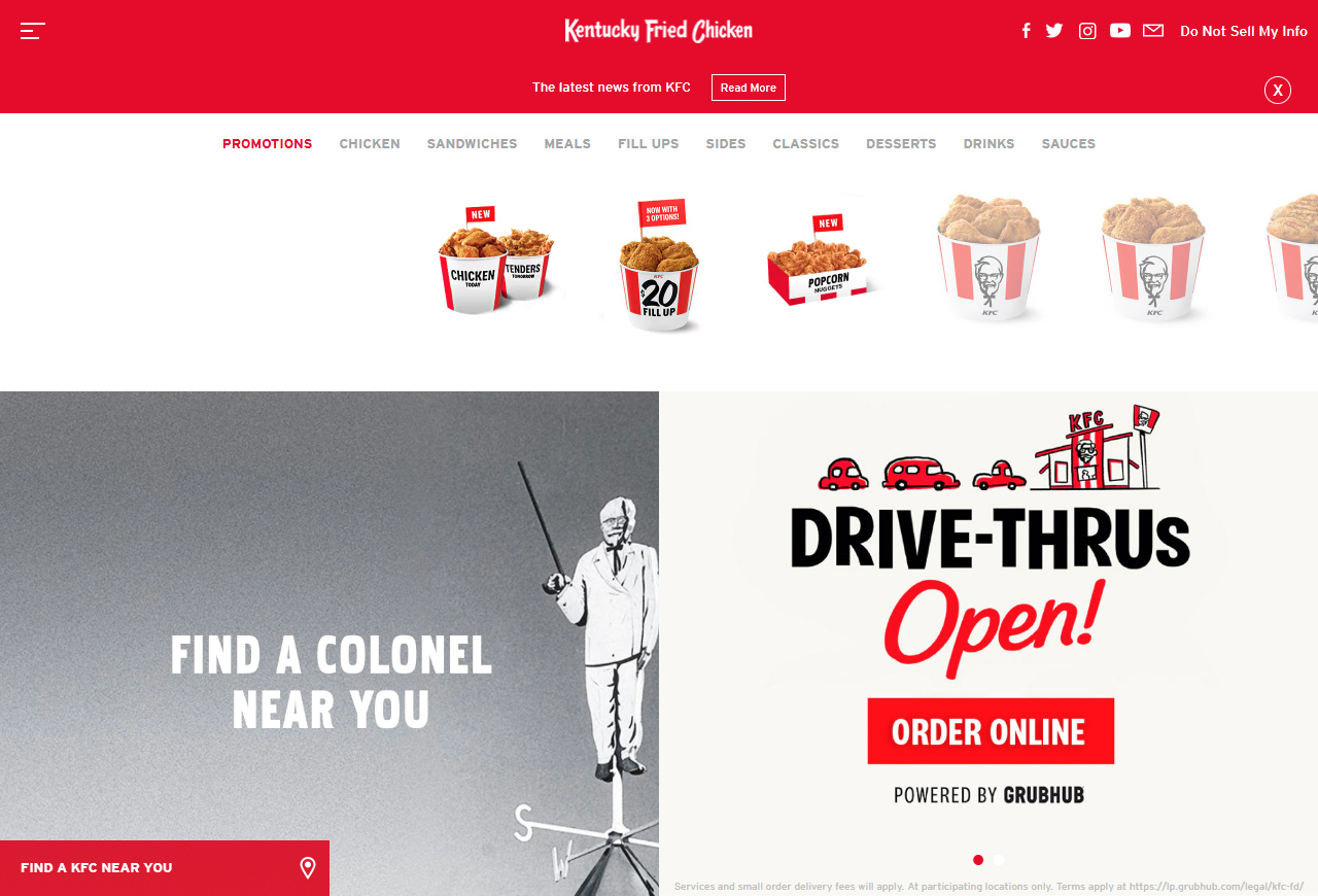 KFC website in 2020