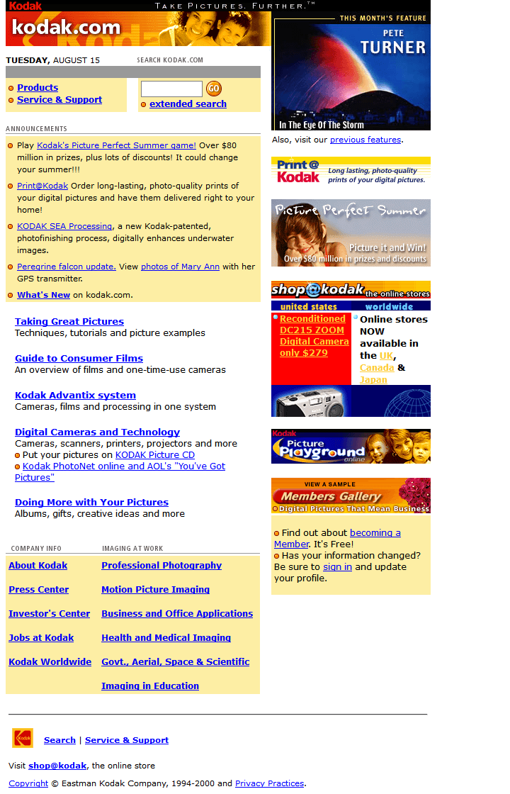 Kodak website in 2000