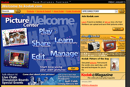 Kodak website in 2001