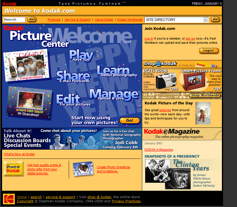 Kodak website in 2001
