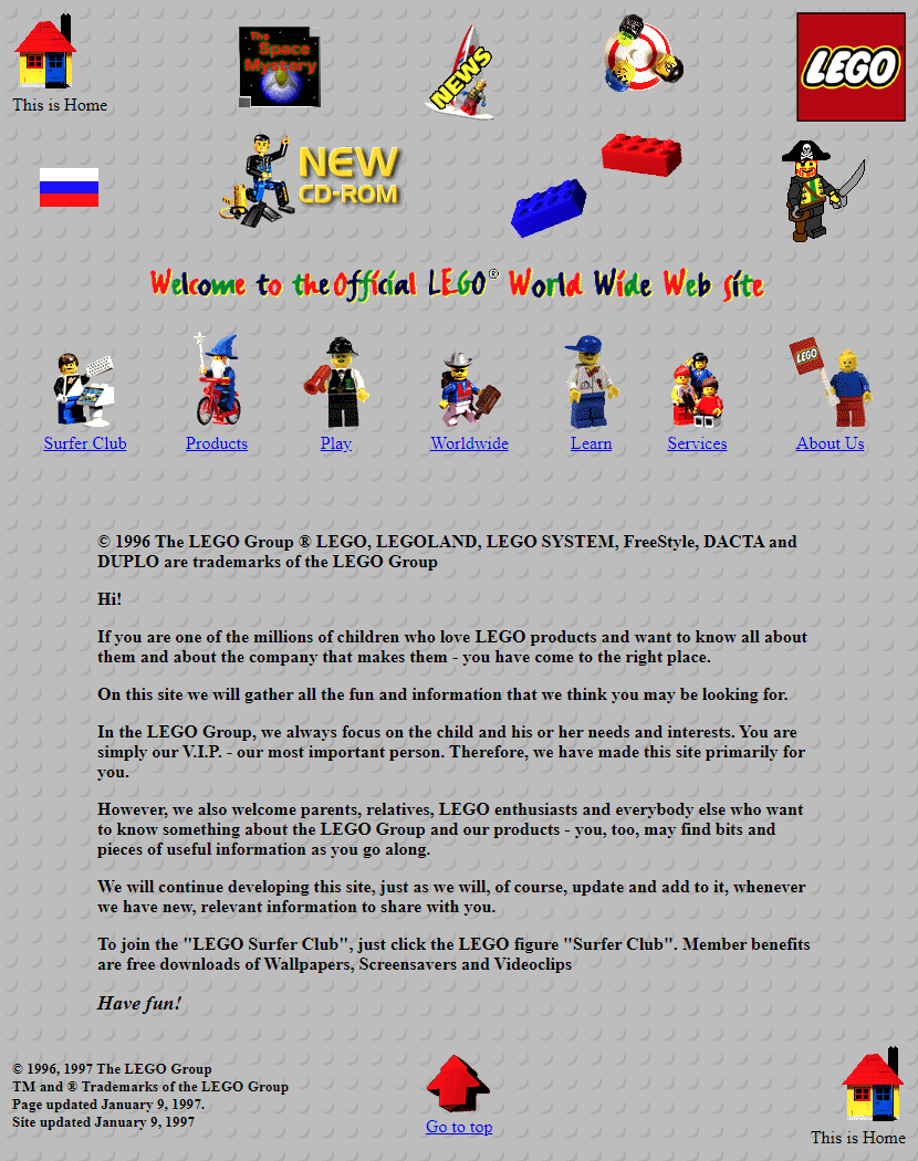 Lego website in 1996