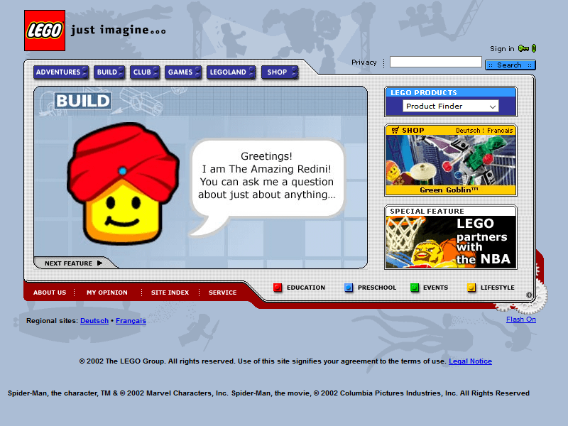 Lego website in 2002