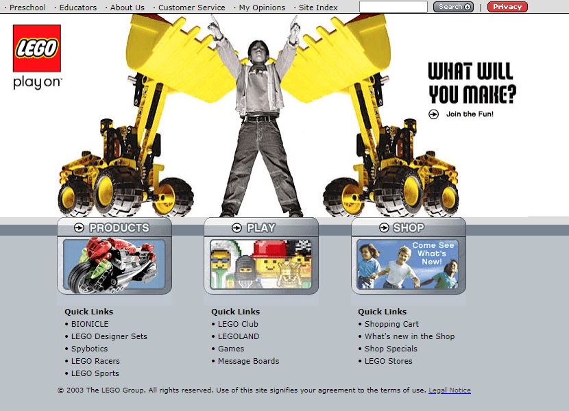 LEGO website in 2003