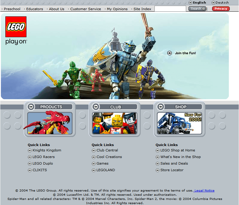 Lego website in 2004