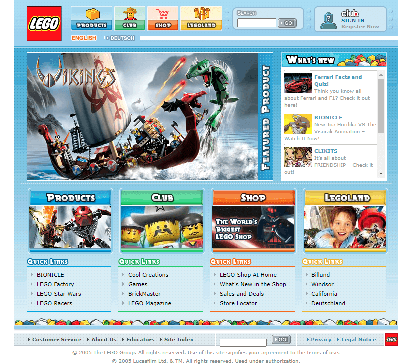 LEGO website in 2005