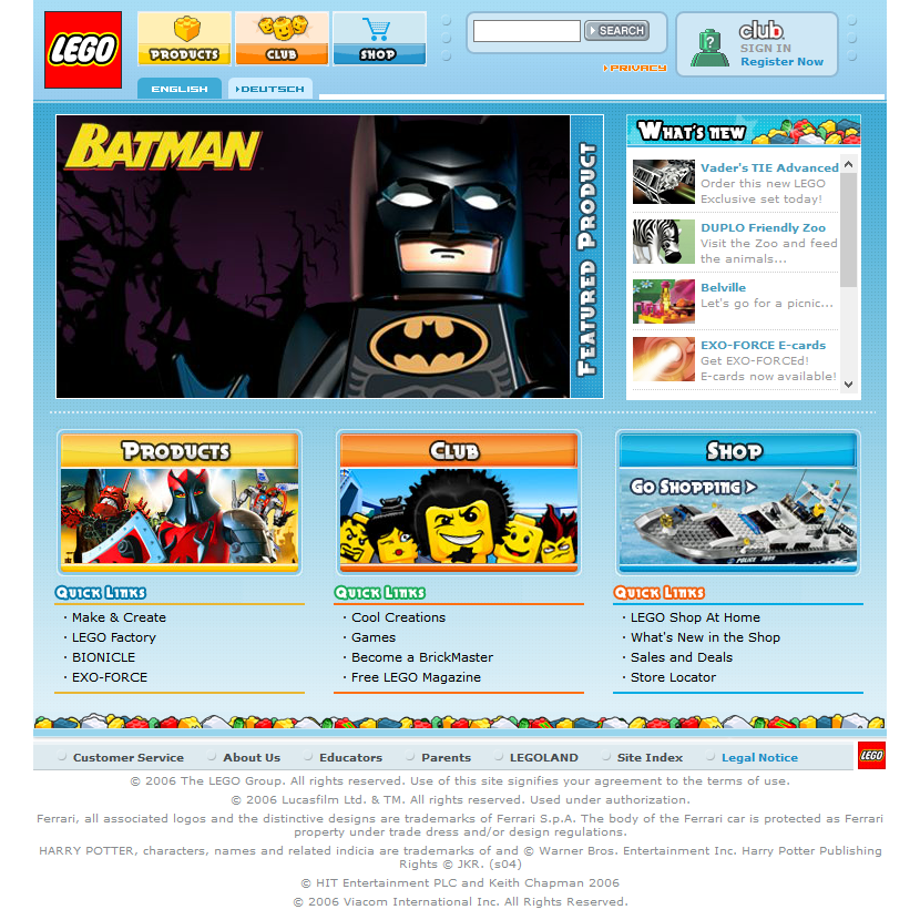Lego website in 2006