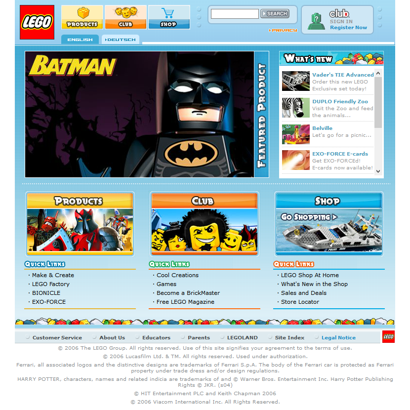 Stifte bekendtskab massefylde nummer Lego in 2006 - Web Design Museum