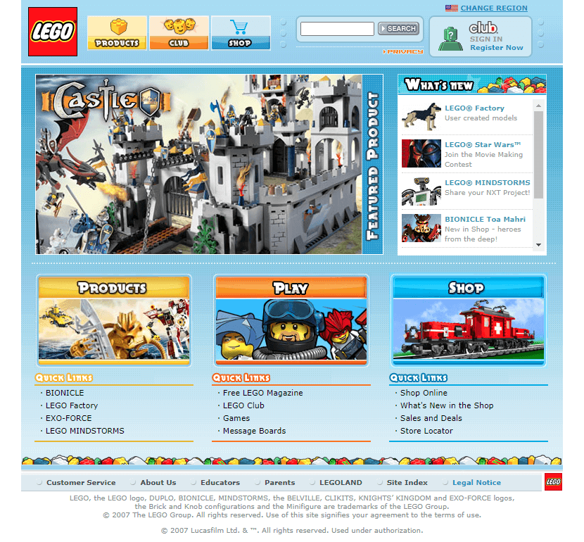 LEGO website in 2007
