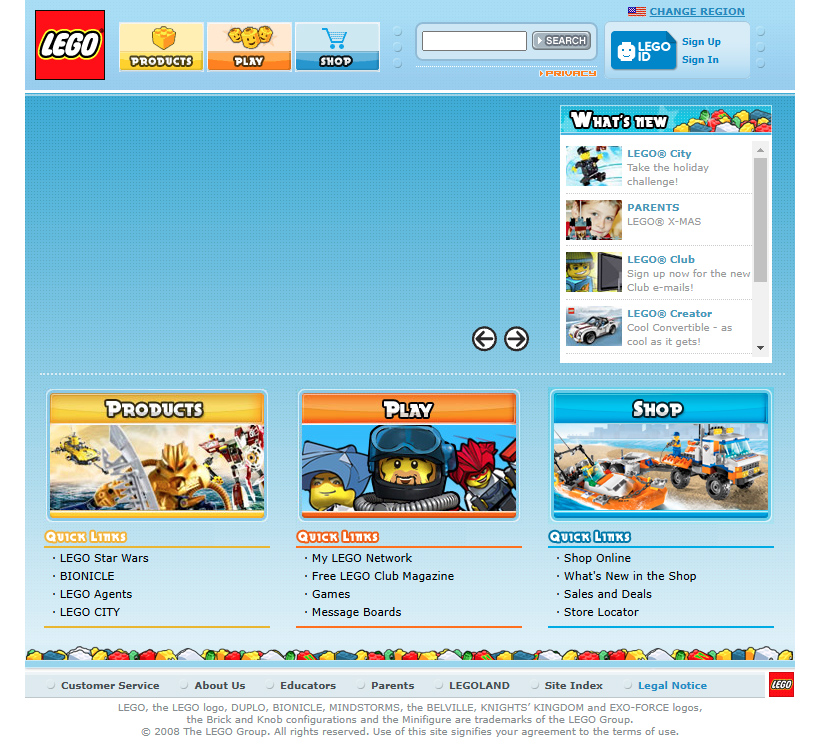 LEGO website in 2008