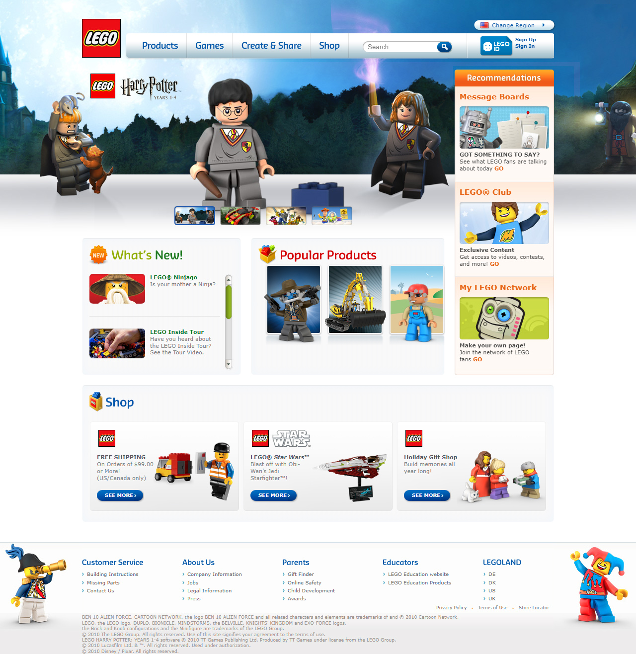LEGO website in 2010