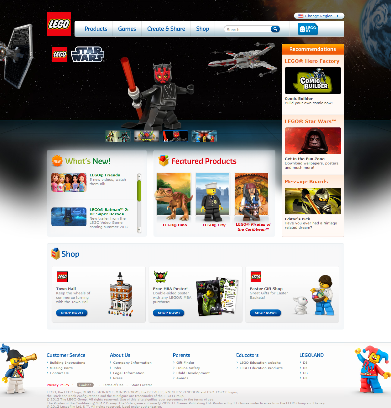 Lego website in 2012