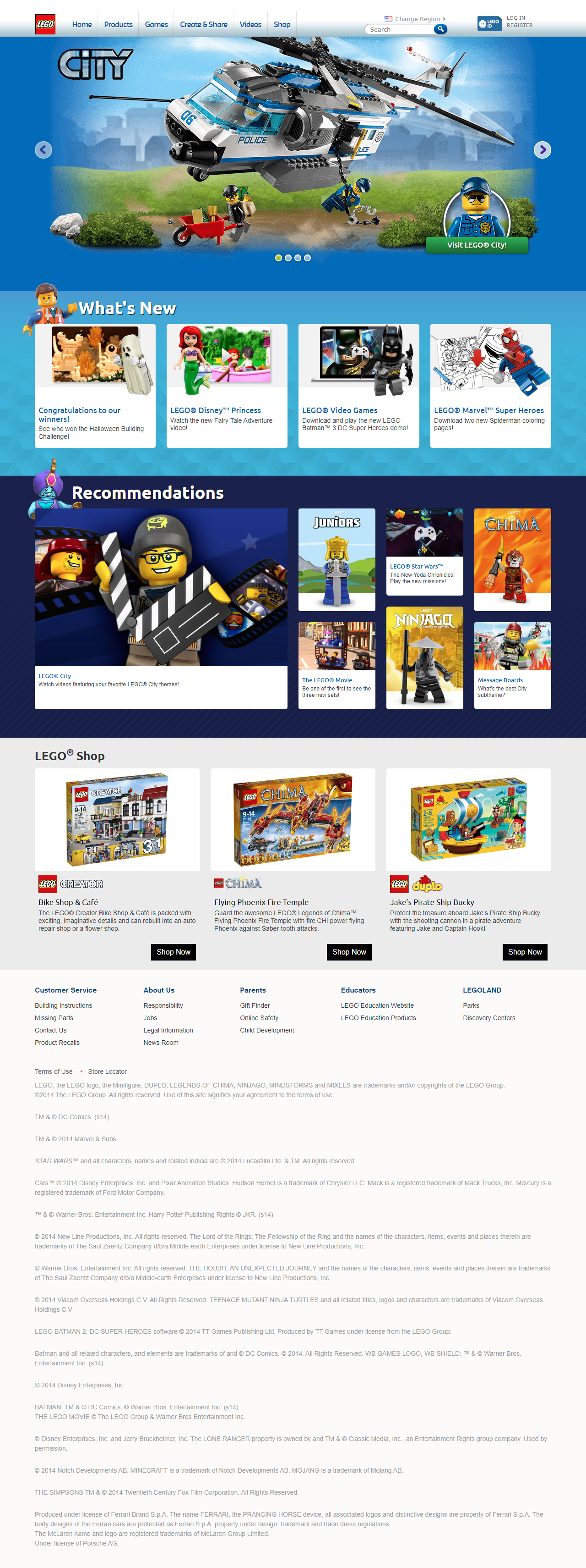 LEGO website in 2014