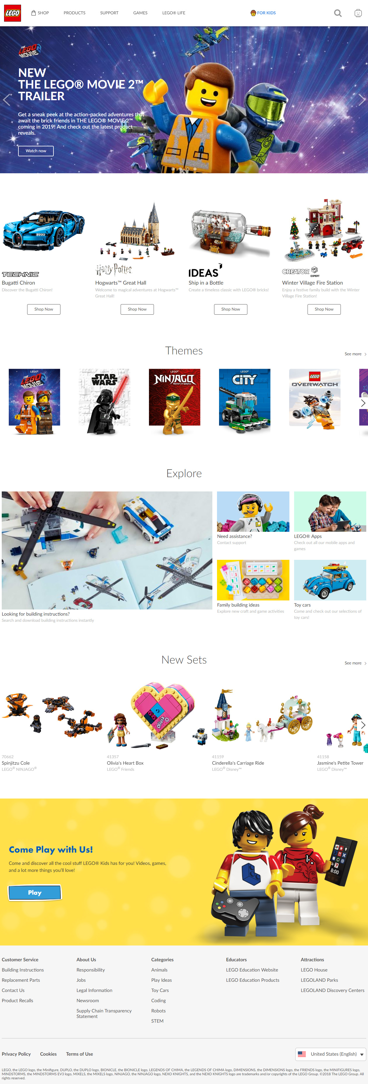 Lego website in 2019