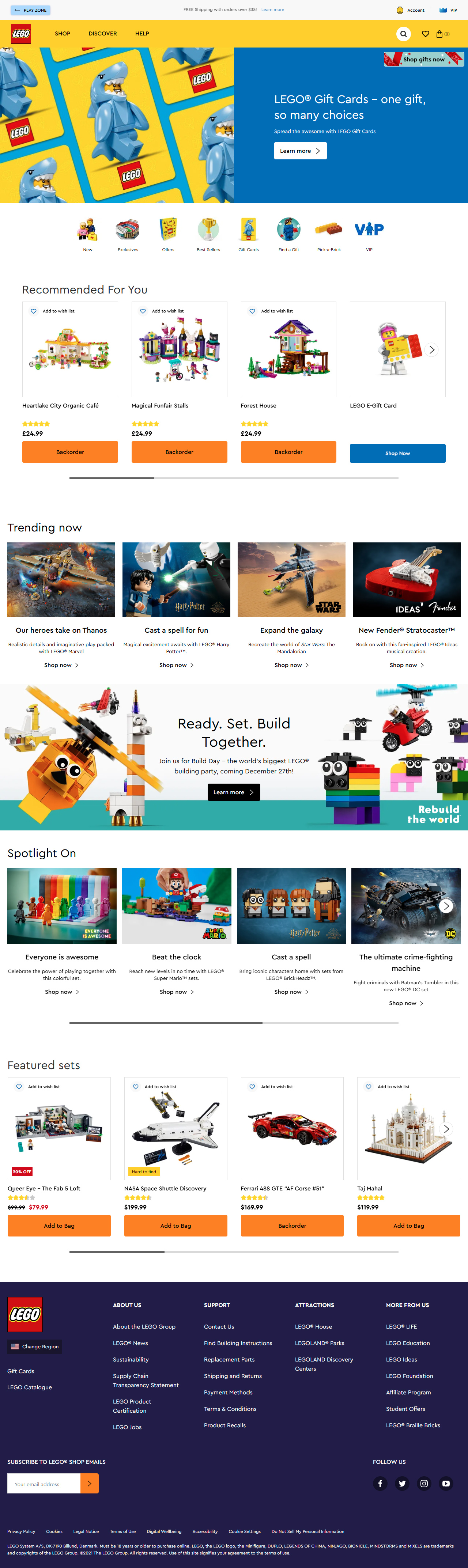 Lego website in 2021