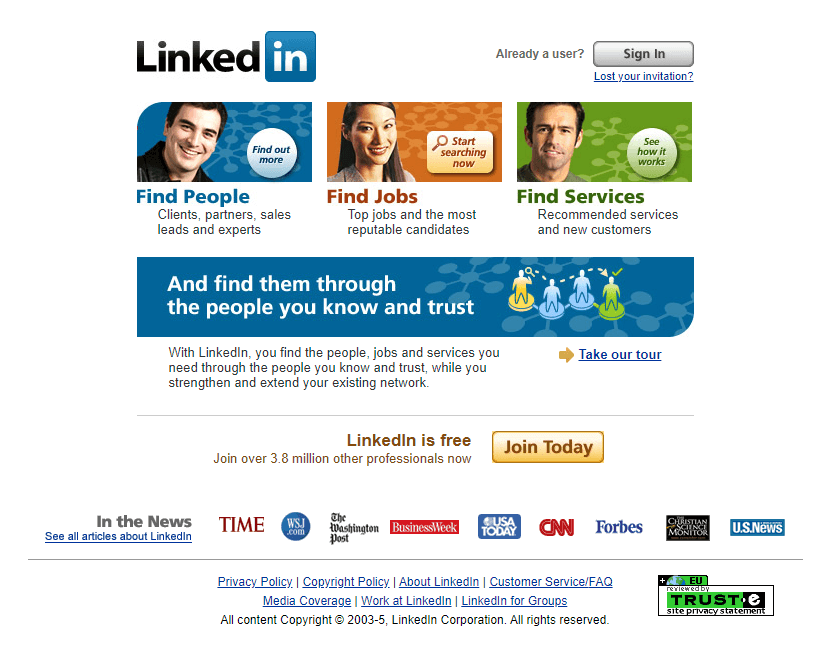 LinkedIn website in 2005