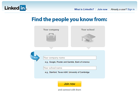 LinkedIn website in 2007