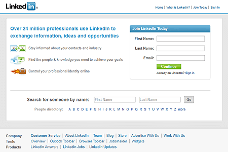 LinkedIn website in 2008
