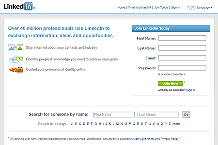 LinkedIn website in 2009