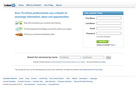 LinkedIn website in 2010
