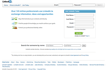 LinkedIn website in 2011