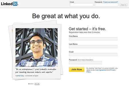 LinkedIn website in 2012