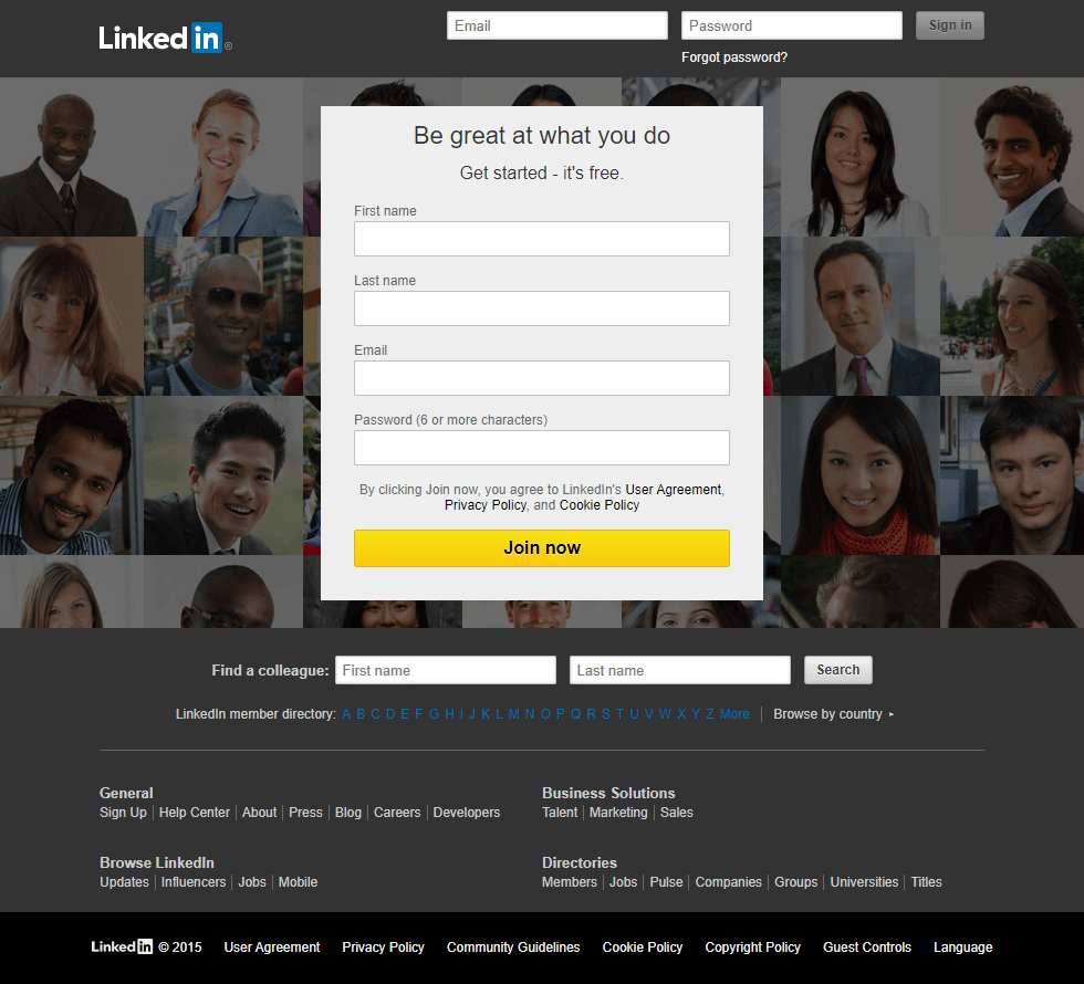 LinkedIn website in 2015