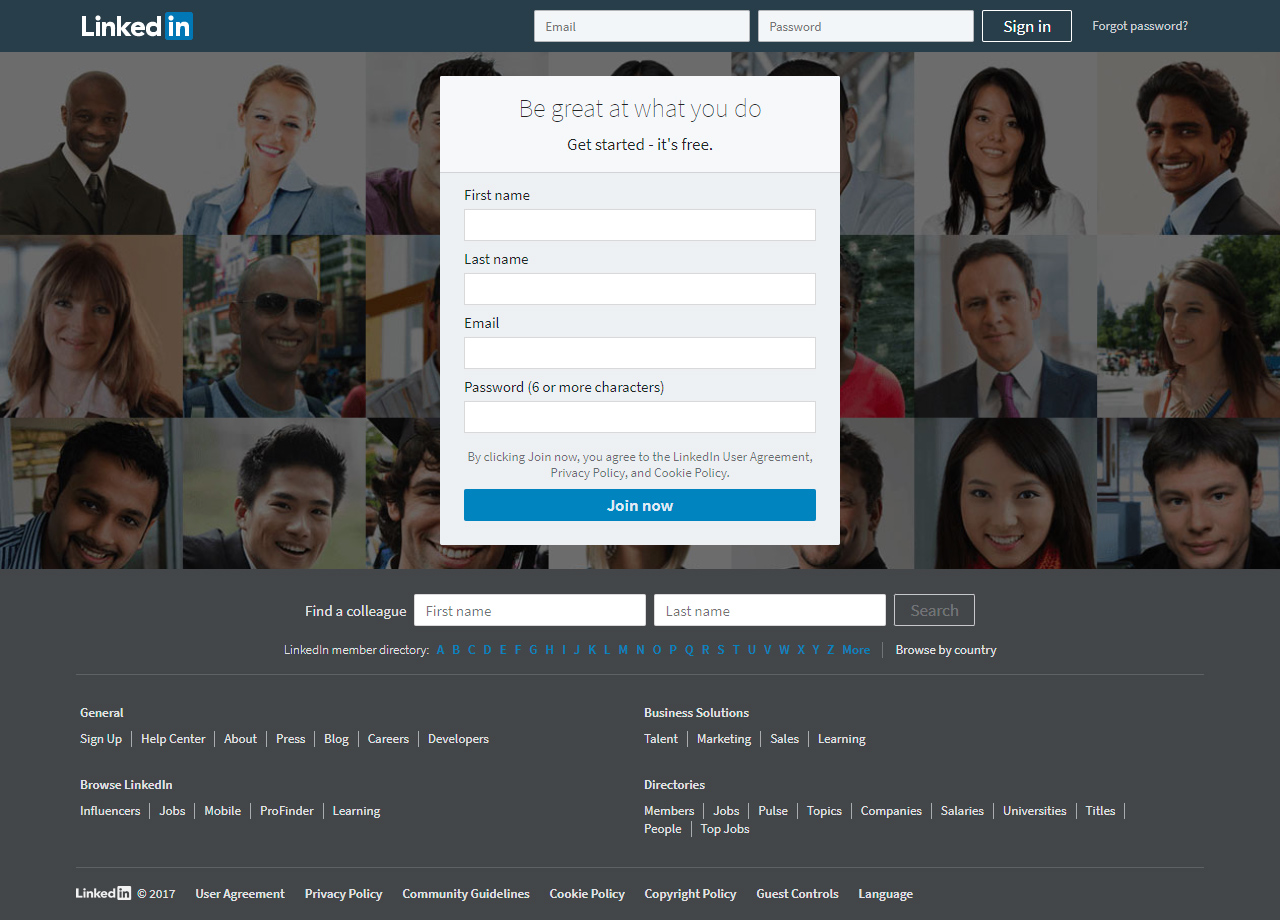 LinkedIn website in 2017