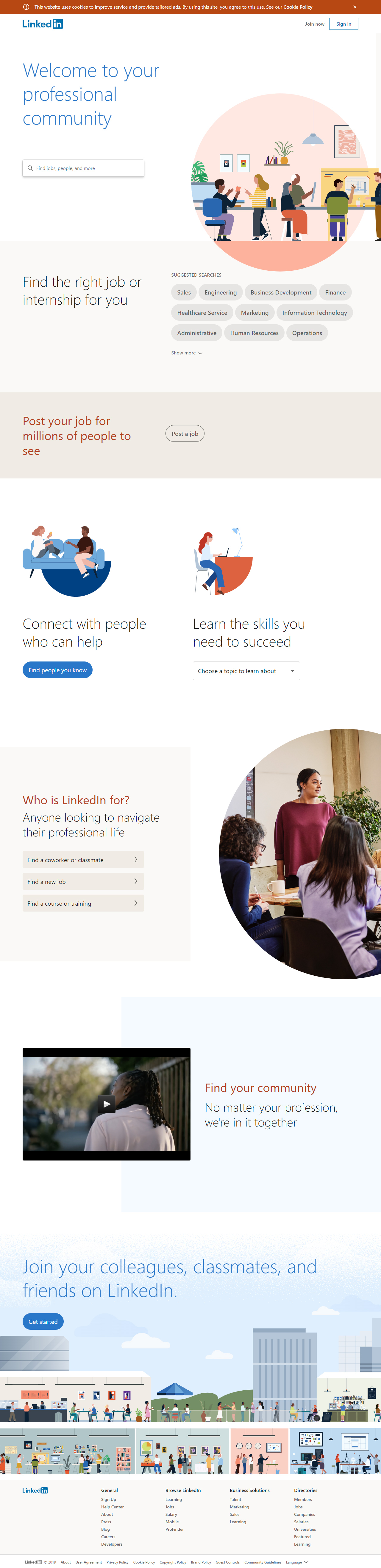 LinkedIn website in 2019