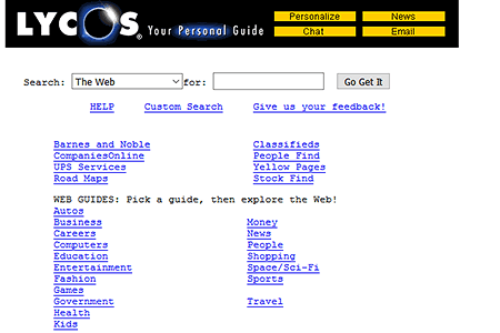 Lycos website in 1997