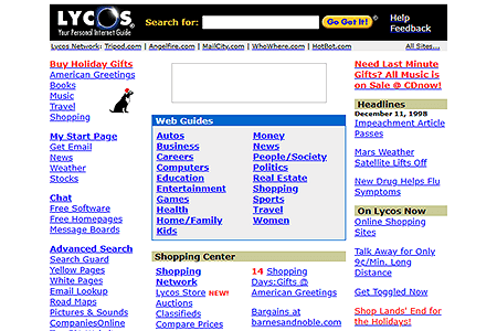 Lycos website in 1998