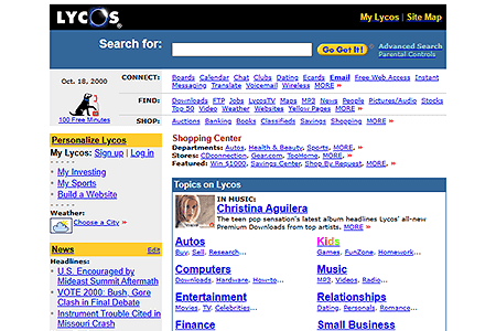 Lycos website in 2000