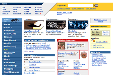 Lycos website in 2001