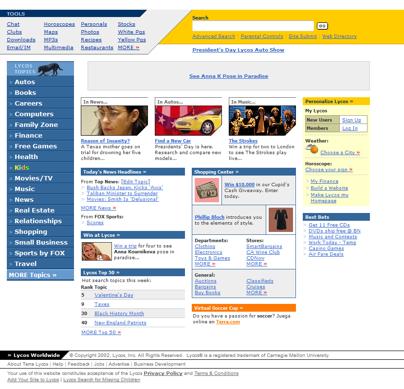 Lycos website in 2002